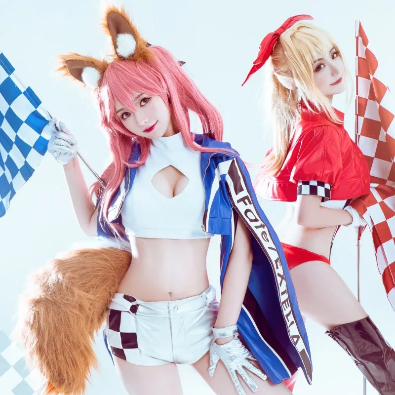 

Game FGO Fate Grand Order Cosplay Costumes Saber Tamamo no Mae Cosplay Racing Suit Costume Halloween Party Women Costume