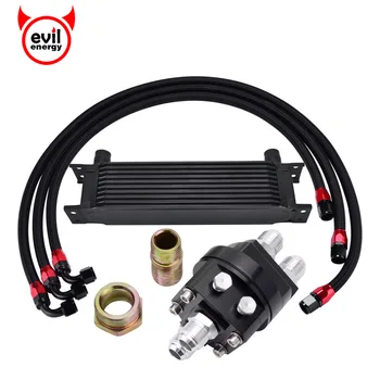 

evil energy 10ROW 10AN Engine Oil Cooler Kit+Oil Sandwich Plate Adapter+1M/1.2M/1.4M Stainless Steel Swivel hose line