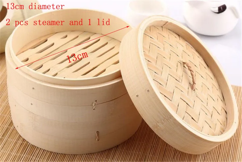 13cm 2 steamer 1 lid Одна клетка или крышка для приготовления бамбуковой пароварки для рыбы, риса, овощей, набор корзин для закусок, кухонные инструменты для приготовления пищи, пароварка для вареников, паровой горшок - Цвет: 13cm 2 steamer 1 lid