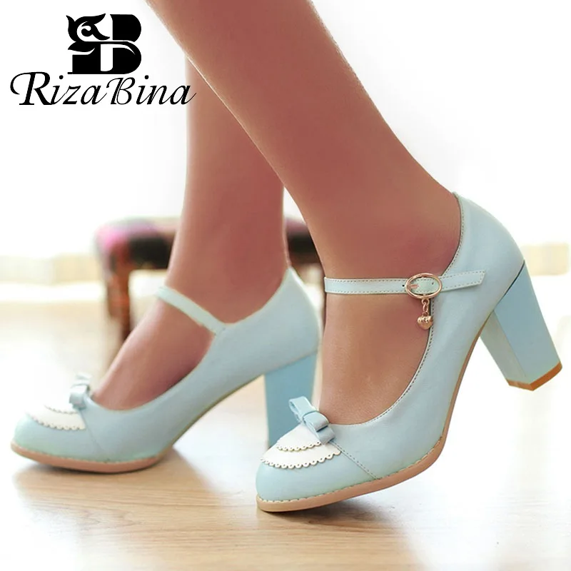 RizaBina Ladies Sweet Bowknot Kitten Heel Pumps Slip on Leather Shoes