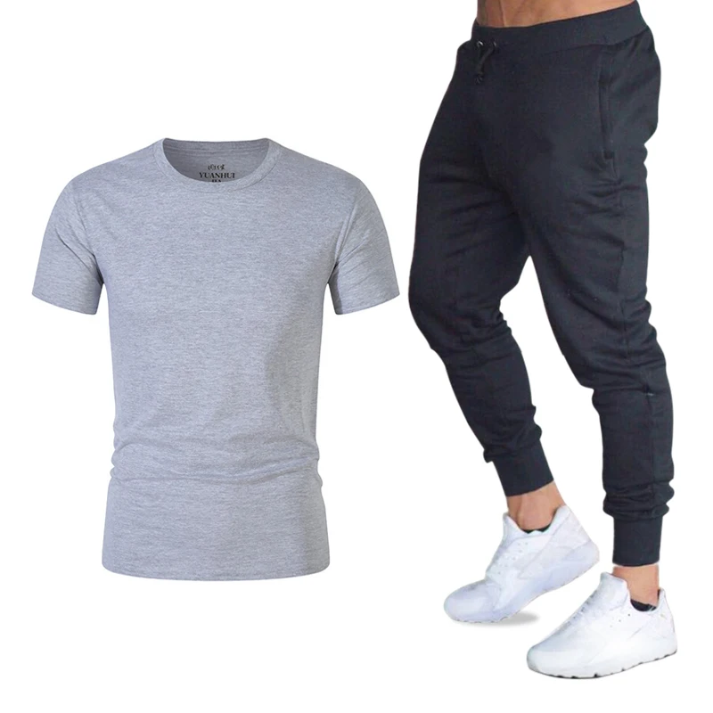 

2019 T-shirt + trousers men's summer thin section set cotton casual T-shirt sportswear brand clothing street T-shirt suit men