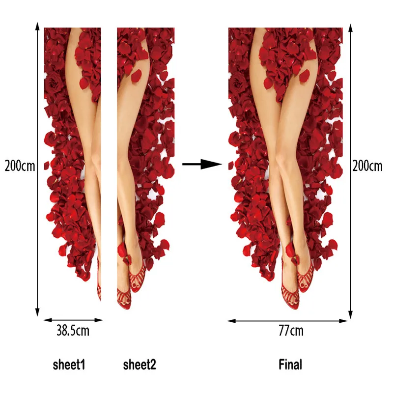 Красная роза женские ноги двери стикер s DIY Искусство домашний Декор стикер s пилинг и Наклейка Спальня украшение для двери Наклейка самоклеющиеся обои