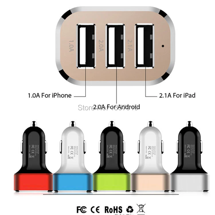 100 шт.* Универсальный Micro Mini 3 USB Порты и разъёмы 3.1A автомобиля Зарядное устройство DC 12 В для apple iphone 7 6 6 plus 5 5S для ipad для samsung автомобильный адаптер