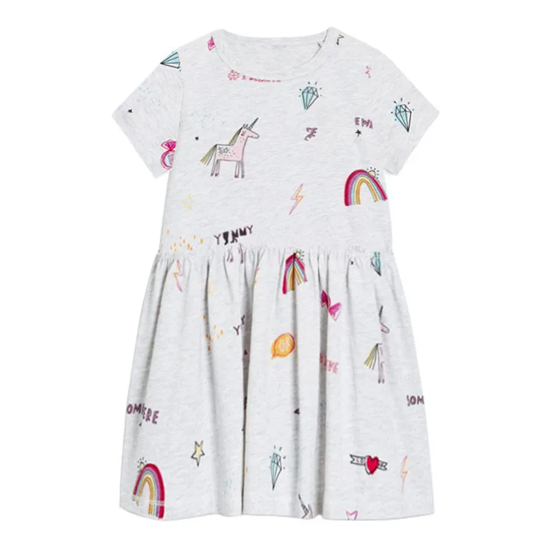 Jumping meter/платья для девочек с радужной аппликацией; летнее платье принцессы; брендовая одежда для маленьких девочек; платья-туники с короткими рукавами для детей