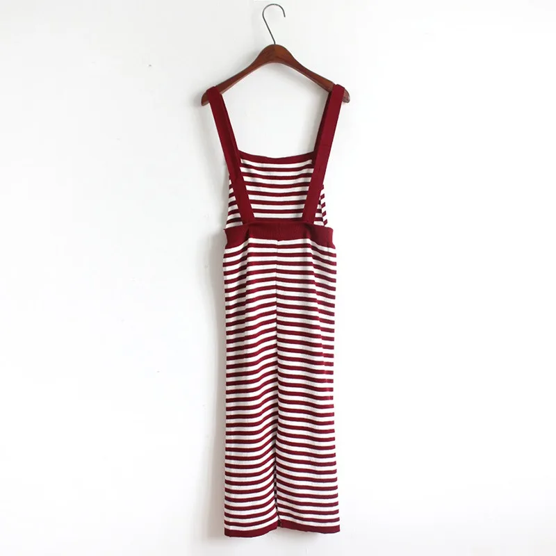 Summer Autumn Ladies Sexy Knitted Sleeveless Spaghetti Strap Midi Dress