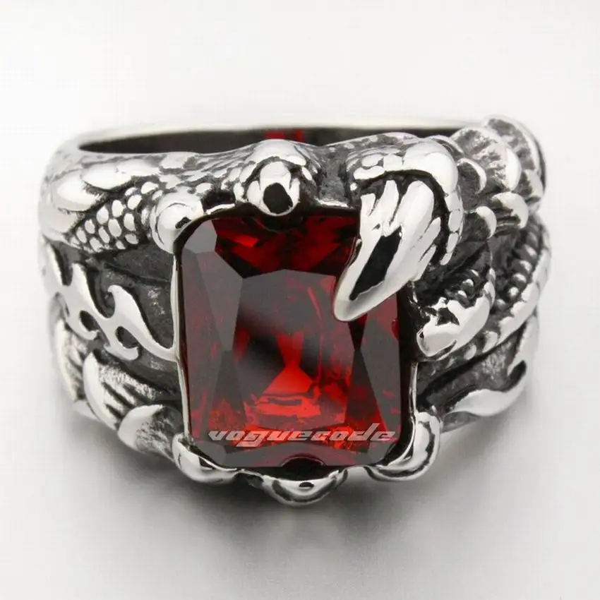 

Huge Red CZ Dragon Claw 316L Stainless Steel Mens Biker Rocker Ring 2Y001