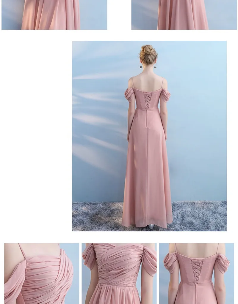 Elegant Pink Sleeveless Off Shoulder Long Bridesmaid Dress