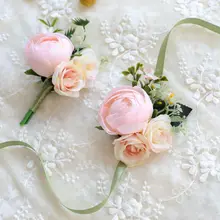 Бутоньерка для невесты Свадебный букет цветов аксессуары для подружек невесты корсаж Свадебные букеты жемчужные корсажи розовый ручной цветок