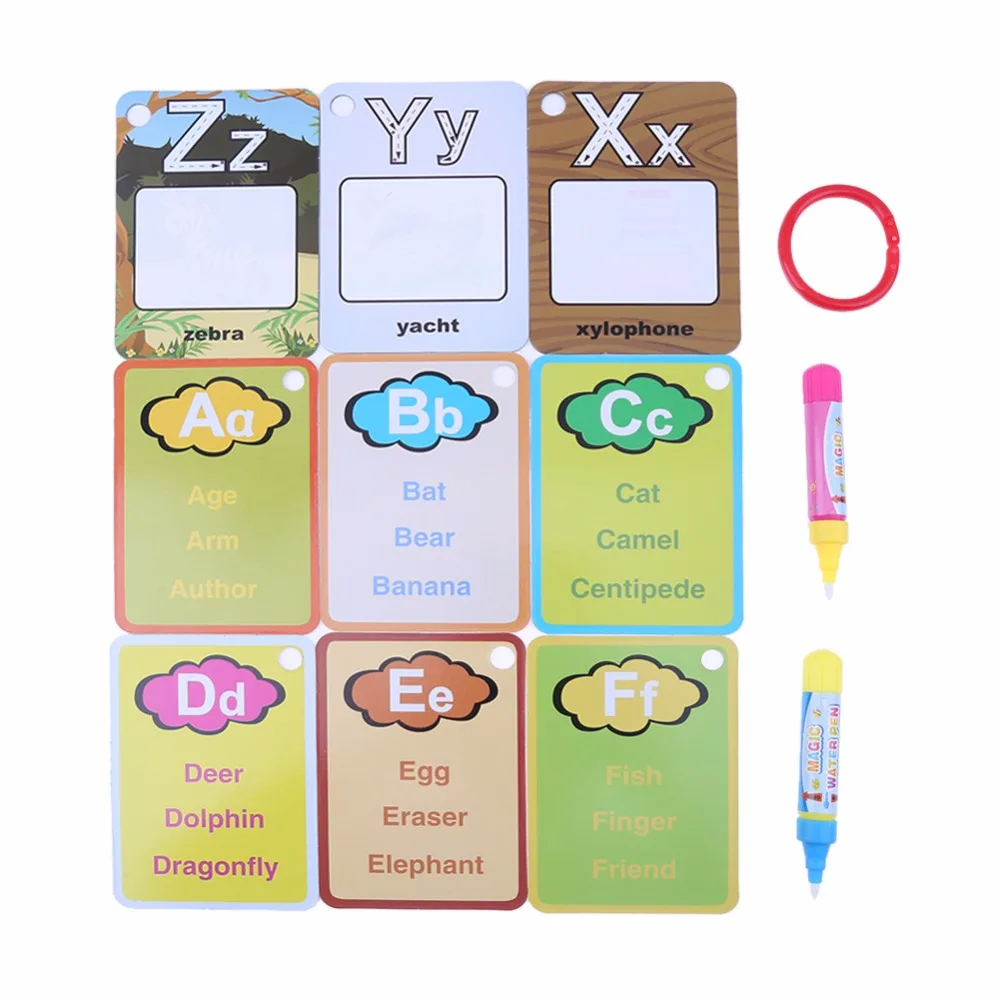 

Water Drawing Kid Toy 26 English Learning Card Magic Water Drawing Toys Book With 2 Magic Pen Letter Board Kid Drawing Fun Toys
