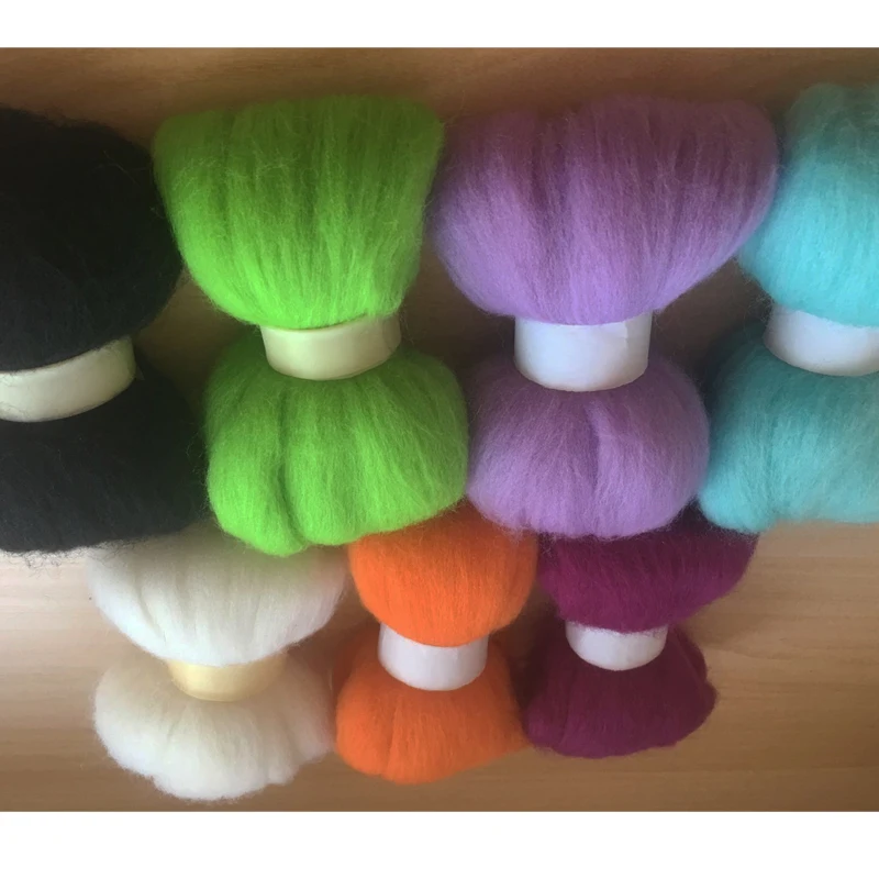 WFPFBEC DIY handmade Needle Felting wool felt poke fun filled Wool fibre Tops Roving DIY Spin 10g/7pcs/lot 70g