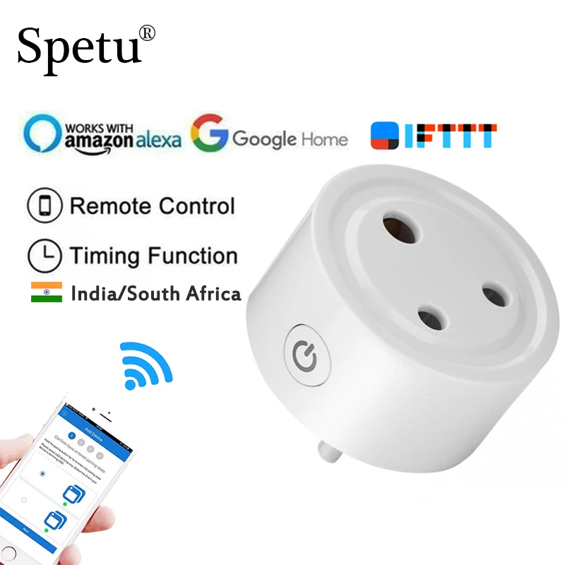 

Spetu Smart Socket Wifi Remote Control Smart Home India South African Plug Standard Support Amazon Alexa Google Home,IFTTT