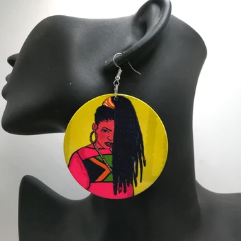 

Free Shipping! Woman With Dreadlocks wooden Earrings
