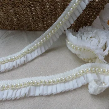 

Beaded Ruffled Lace Chiffon Yarn Lace Off white Lace Trim 2 Yards diy home trimming lace accessories