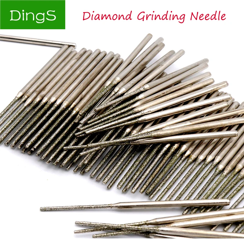 5/10pcs Diamond Grinding Head Lengthen 0.8~5.0mm Burr Needle Drill Bit Point Engraving Polishing Glass Jade Stone Rotary