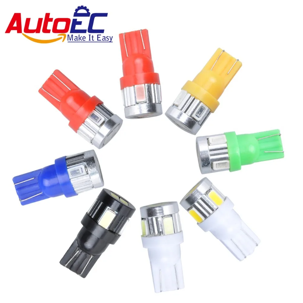 

AutoEC 10 X T10 5630 6 smd led 158 168 194 w5w 5730 5630 Aluminum Heat Sink Interior Side Turn Signals Bulb White #LB90