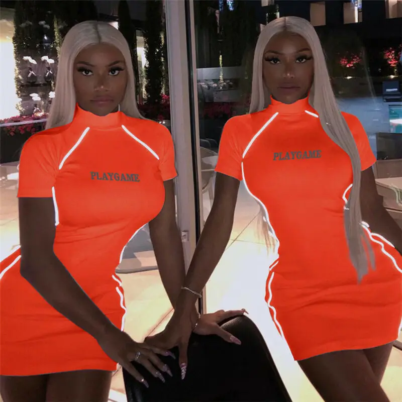 

2019 Newest Hot Women High Neck Printed Bodycon Casual Evening Party Sheath Clubwear Mini Dress