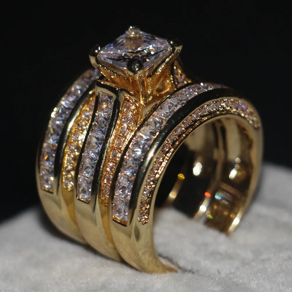 promotion women men jewelry 3 in 1 wedding ring 14kt yellow gold filled princess - Cheap Men Wedding Rings promotion women men jewelry 3 in 1 wedding ring 14kt yellow gold filled princess - Cheap Men Wedding Rings