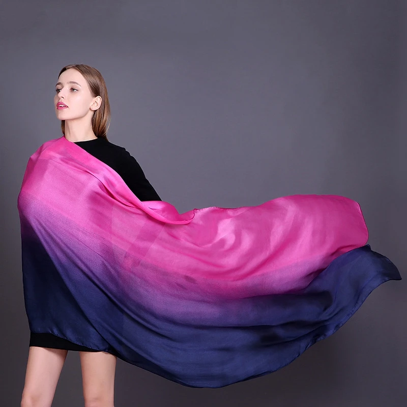 

2019 luxury brand Women Gradient Ombre Silk scarf Beach Shawl and Echarpe summer Wrap Designer scarf female beach stoles bandana