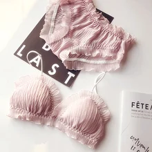 Wriufred плиссированный шифоновый бюстгальтер Comfortab с оборками, комплект женского кружевного нижнего белья, треугольная чашка, мягкий пуш-ап набор белья, бюстгальтер