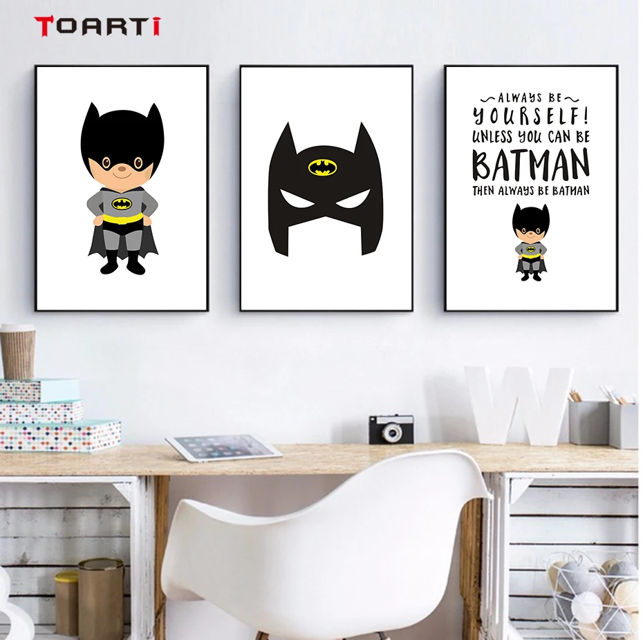 Adorable Cartoon Superhero Wall Art Pictures Inspiring Quote Canvas Painting Nursery Vintage Posters&Prints Kids Room Home Decor (2)
