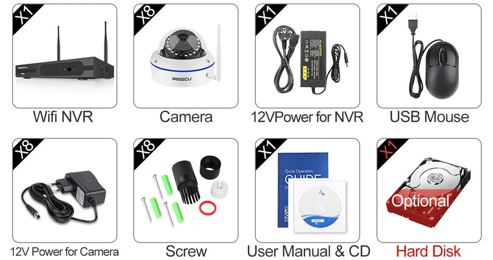MISECU 8CH CCTV системы беспроводной 720 P NVR с 1.0MP Крытый Vandalproof Wifi камера Аудио запись