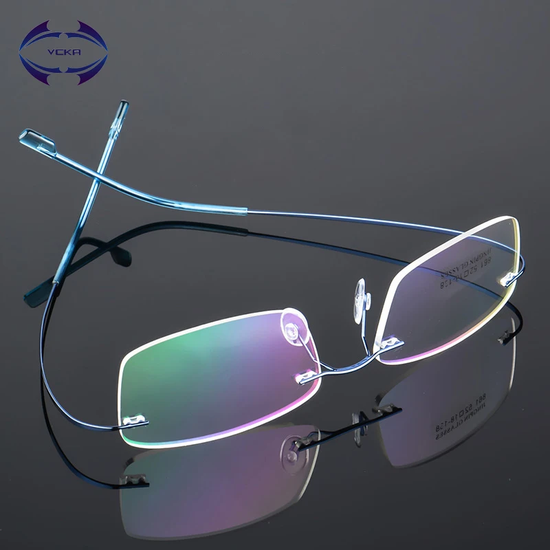 VCKA, модные мужские очки без оправы, оправа из сплава с памятью, очки по рецепту, ультралегкие Женские квадратные оптические очки из нержавеющей стали
