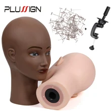 Plussign лысый манекен голова бежевый темно-коричневый женский косметологический для изготовления париков, манекен для париков, очков, волос с Т-образными шпильками