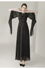 Women Summer 2017 Asymmetry Butterfly Sleeve Fashion Brand Black Sequined Long Casual Work Beach Party Dress 9293