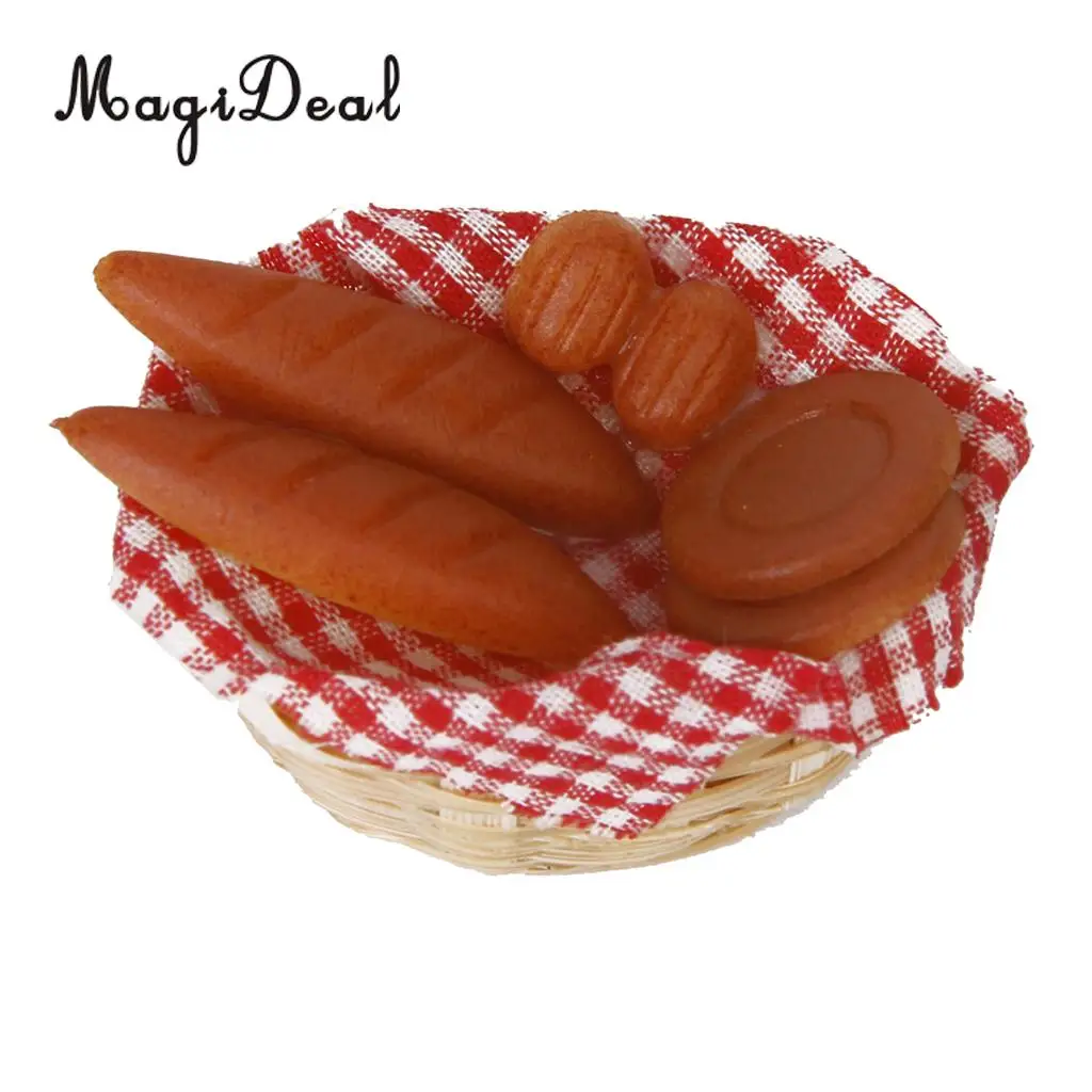 MagiDeal 1Pc Miniature Food Bread Toast with Basket Dollhouse Dining Room Bakery Pastry Kitchen Acc Pretend Play Toy