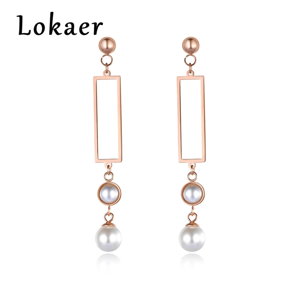 Lokaer, новинка, панк стиль, нержавеющая сталь, женские Полые квадратные серьги-гвоздики для женщин, геометрические серьги, имитация жемчуга, E18113