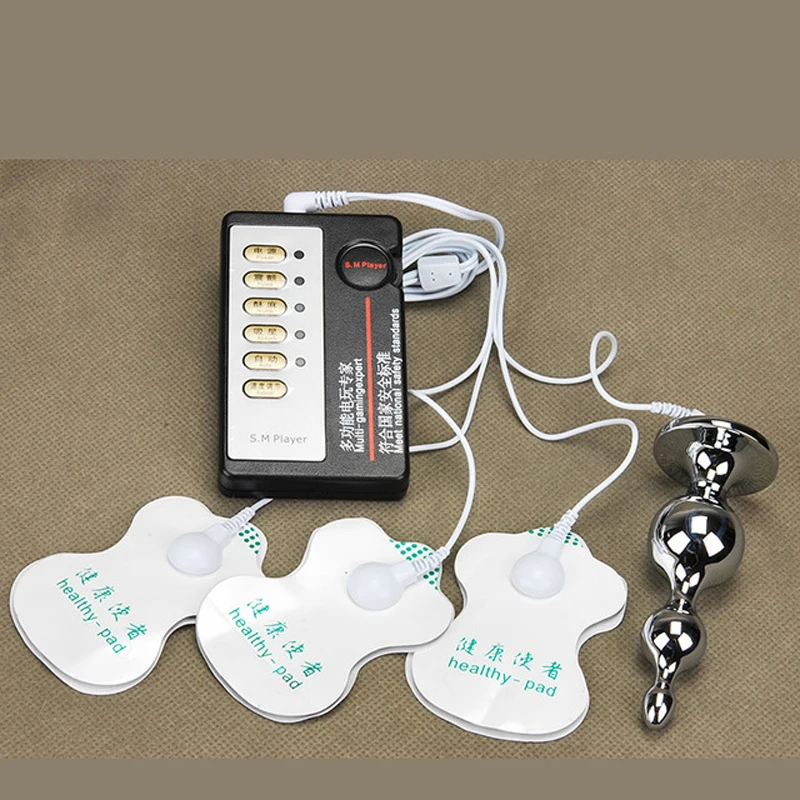 electro shock kit(vagina breast chest pad+stainless steel anal plug