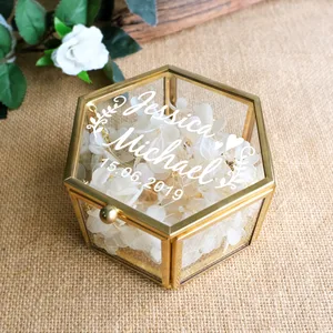 Personalized Wedding Gift Glass Wedding Ring Box Geometric Ring Bearer Box Antiqued Flower Glass Ring Holder