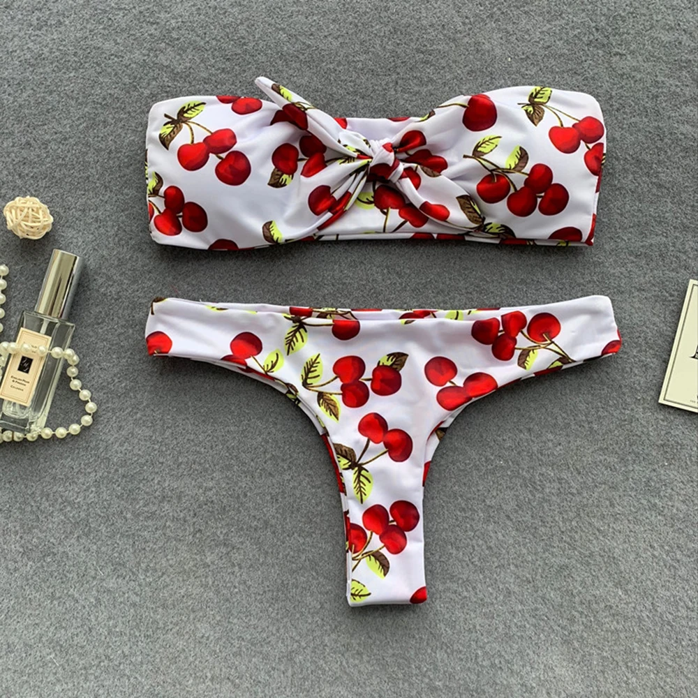 

Adriana Arango 2019 High Cut Swimwear for Women Leopard Bandeau Bikini Bow Knot Swimsuit Hot Sexy Summer Beachwear Bathing Suit
