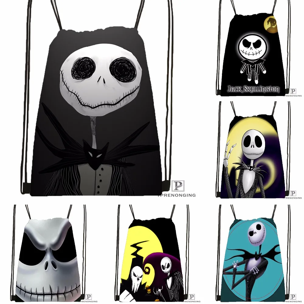 Custom Jack Skellington Drawstring Backpack Bag Cute Daypack Kids Satchel Black Back 31x40cm 180531 02 16