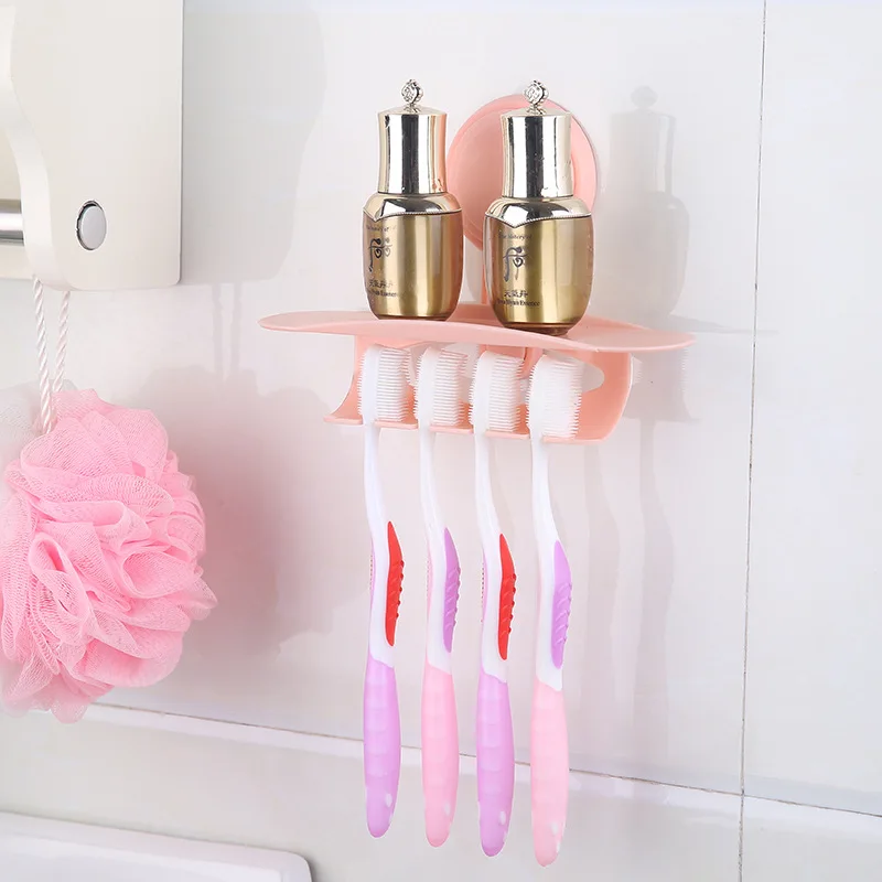 

Fashion 4 ColorsToothbrush Holder Toiletries Toothpaste Holder Bathroom Sets Family Tooth Brush Wall Suction Stand Hooks 4 Racks