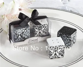 

Free shipping 100sets/lot=200pcs/lot wedding favor Black and White Damask Ceramic Salt and Pepper Shakers bridal shower