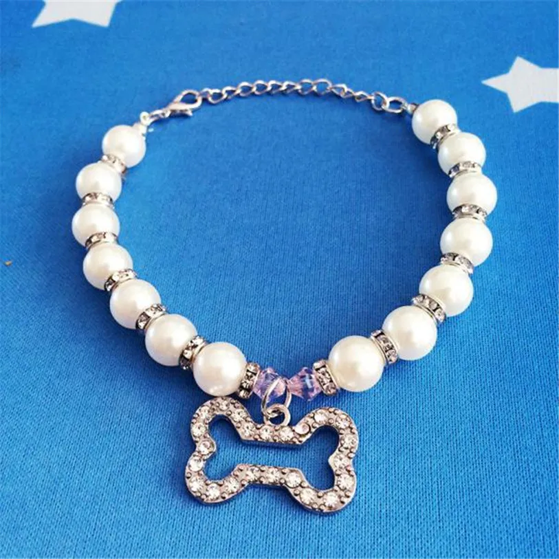 Pearl Rhinestone Mini Pet Dog Necklace Collar Pendant for Pet Puppy Small Dogs Cats Party Decor Dress Up Pet Supplies 40JA22 (5)