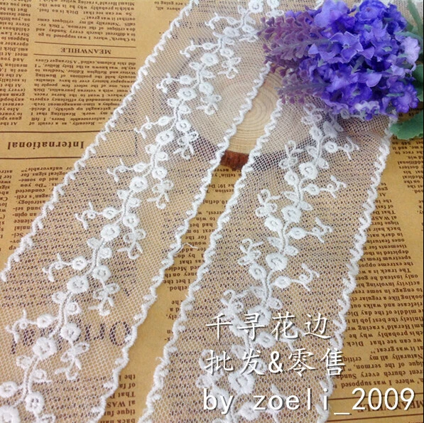 

10 yards/lot width 5.5cm 2.16" white cotton mesh embroidery lace trim ribbon fabric for dress clothes 19875L4K58