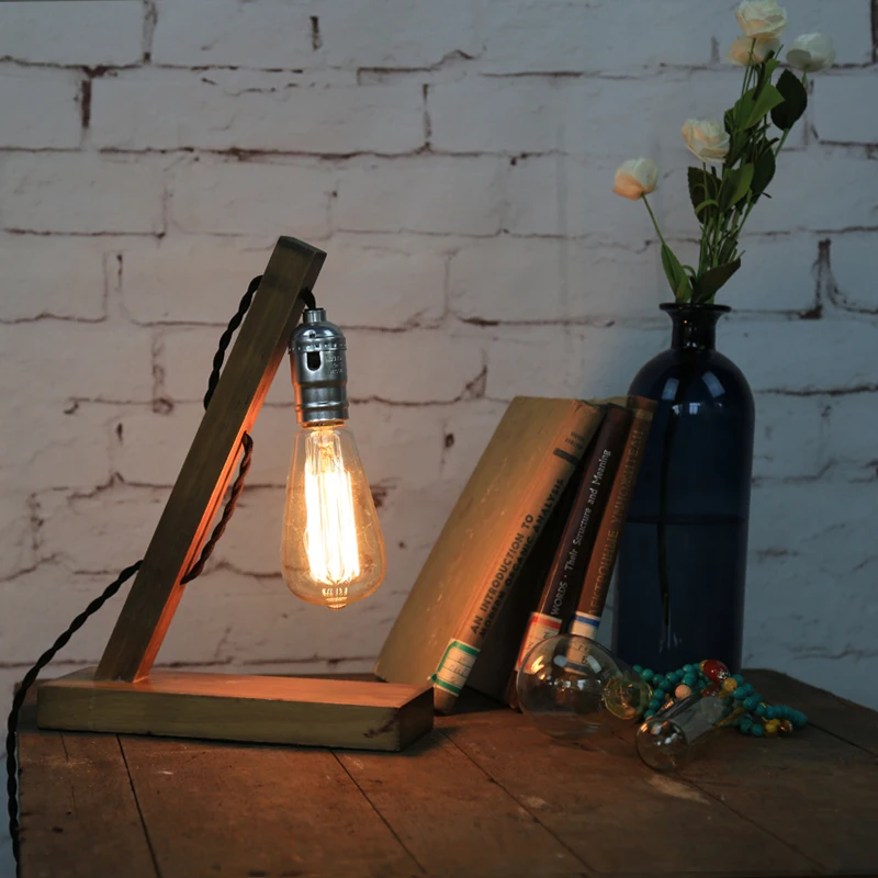 

Vintage American Country Edion Bulb Desk Lamp Modern Wood Reading Lights E27 Bedside For Home Bedroom Abajur Leitura 110V 220V