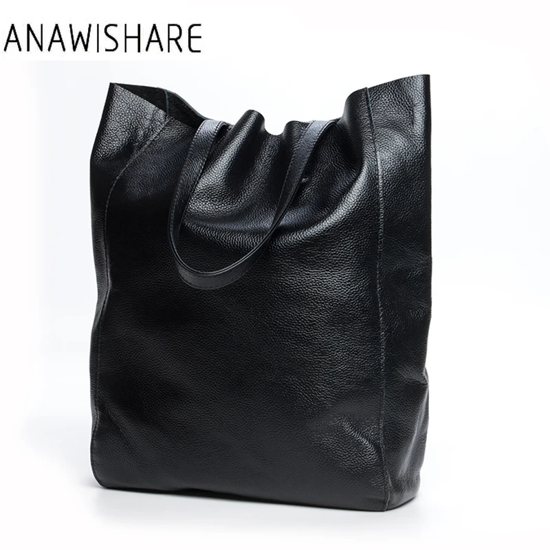 Anawisare женские сумки из натуральной кожи, большая сумка на плечо из воловьей кожи, женские сумки-тоут, черные сумки, повседневная сумка для покупок, Bolsos