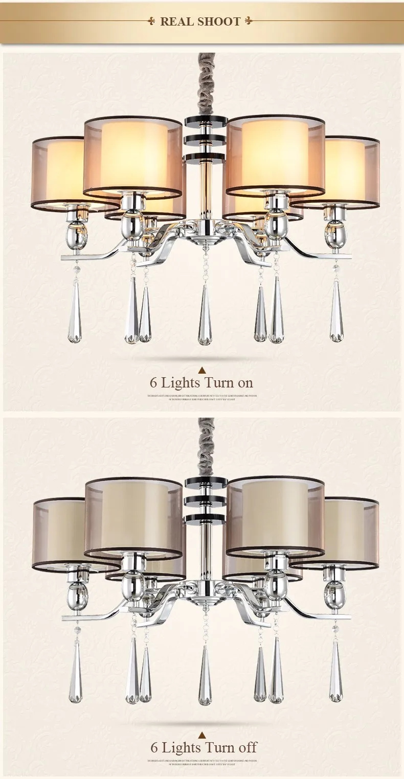 Люстра современная ткань абажур хрустальные люстры E27 разъем высокое качество металлическая краска люстра лампада