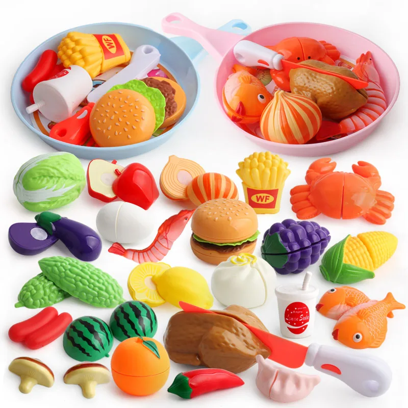 

Pan Type Breakfast Fruit Vegetables Hamburg Seafood Pretend Kitchen Cutting Set Food Reusable Role Play Colorful Toys Kids Gift