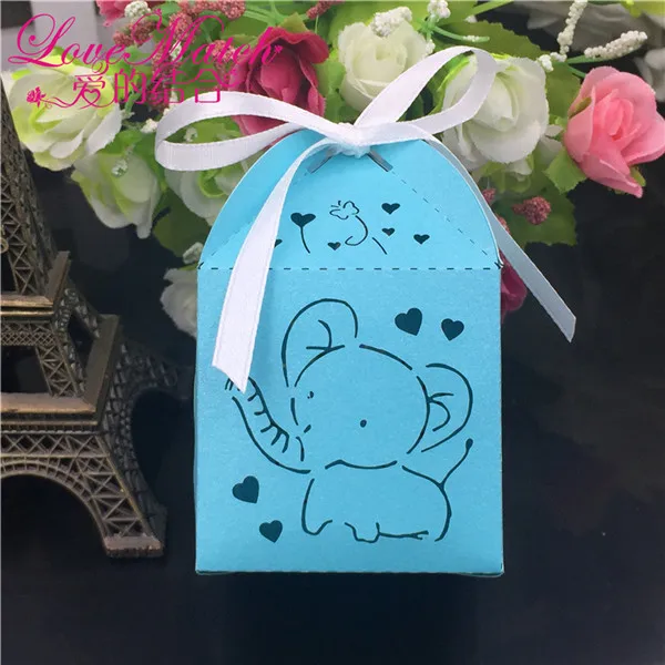 50 шт Baby Shower Подарочная коробка на день рождения вечерние приспособления для декора вечеринки украшения свадебные коробка шоколадных конфет гостей С Рисунком Слона - Цвет: Sky Blue