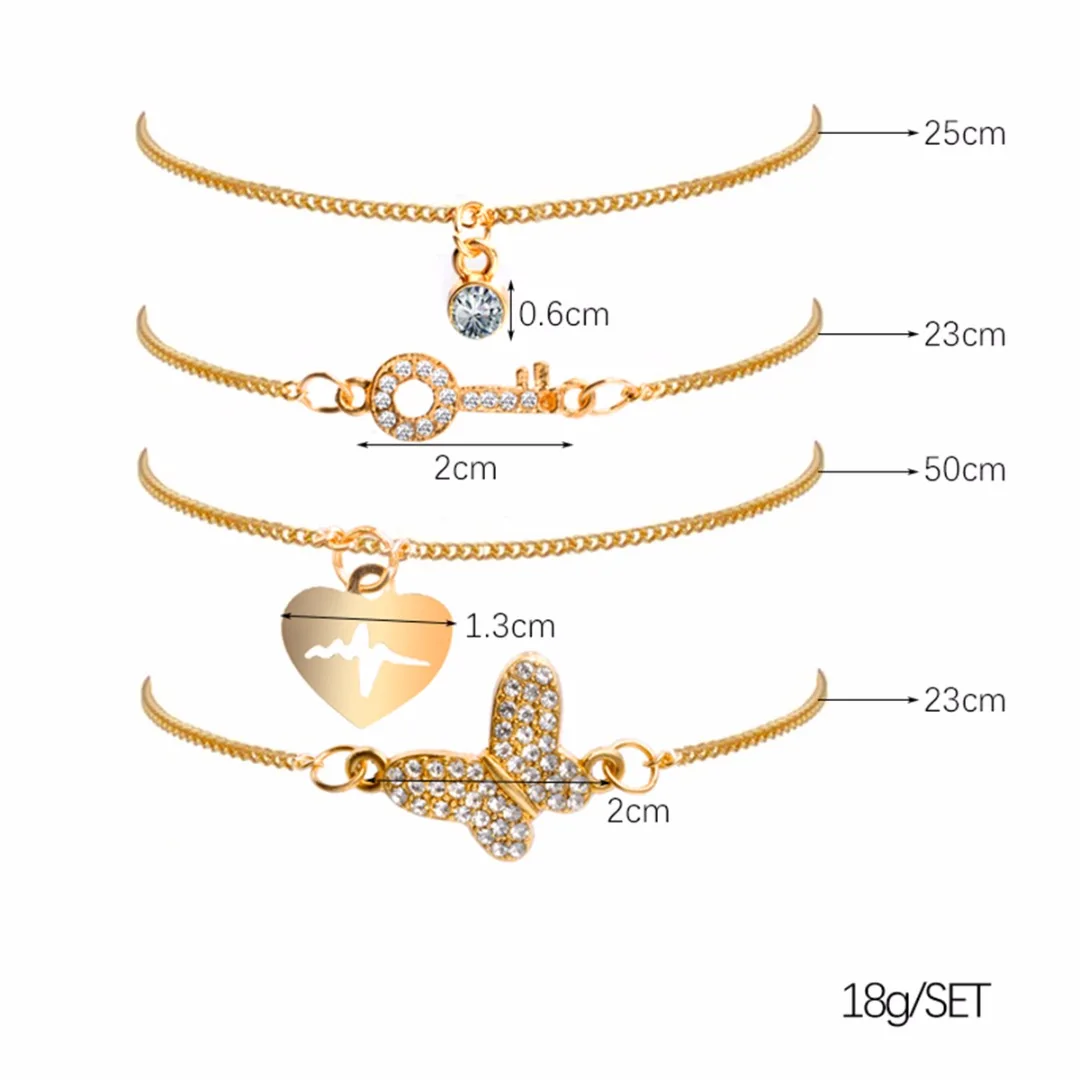 Fashion Jewelry Set 4pcs Crystal Butterfly Bracelet Heart ECG Necklace pulseira feminina Charming Summer Jewellery Gift