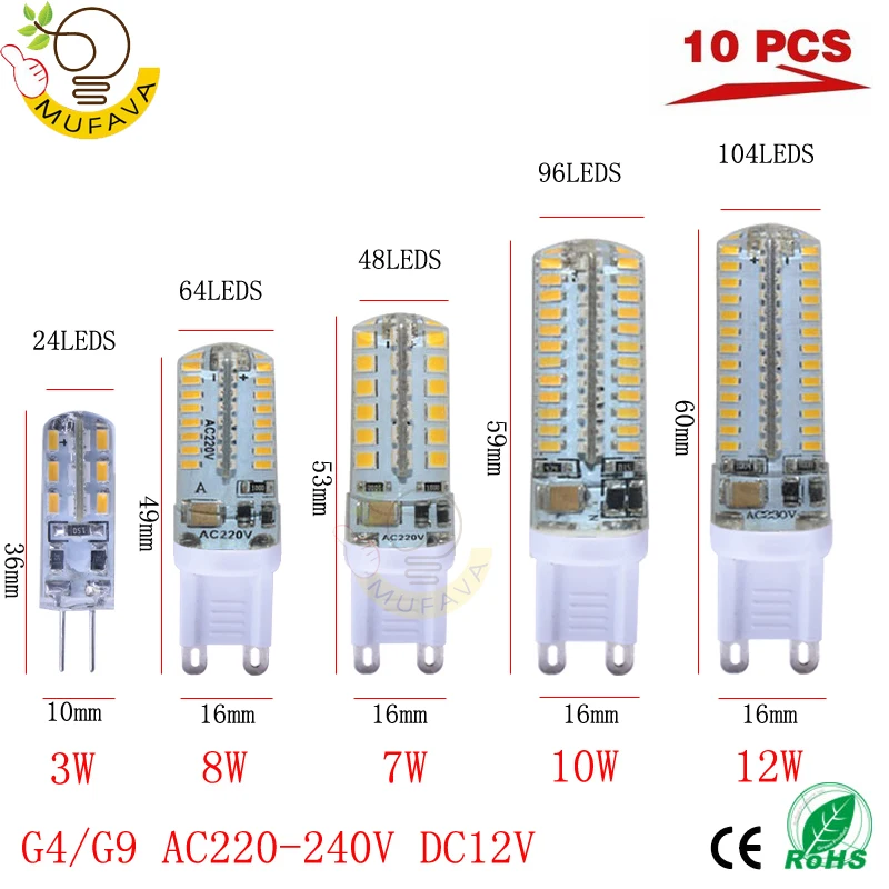 10 шт Мини G4 G9 светодиодный лампы 220V 230 SMD Светодиодная лампа 3W 5W 7 64 s 104 Кукуруза