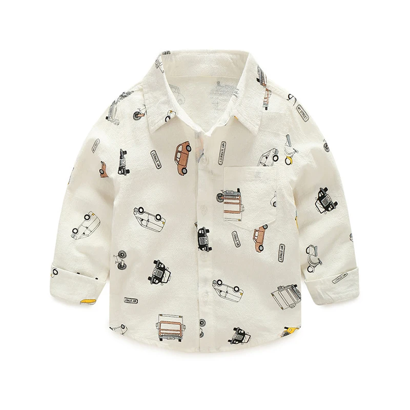 

Spring&Autumn boys shirts cotton kids shirts long sleeve boys tops turn-down collar boys clothes car print kids clothes for 2-8T