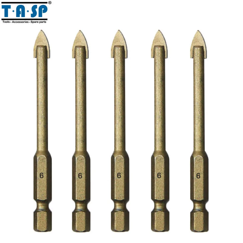  TASP 5 pcs 6mm Ceramic Tile Cutter Glass Drill Bits Set Titanium Coated with 1/4