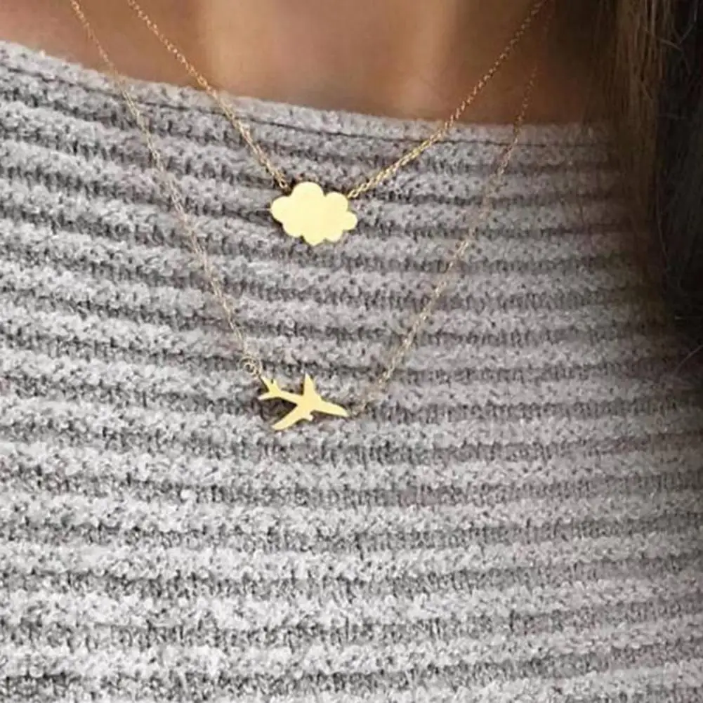 

Women Cloud Airplane Pendant Double Layer Necklace Jewelry Gift Airplane Cloud Double Layer Necklace Pendant Valentine Day Gift