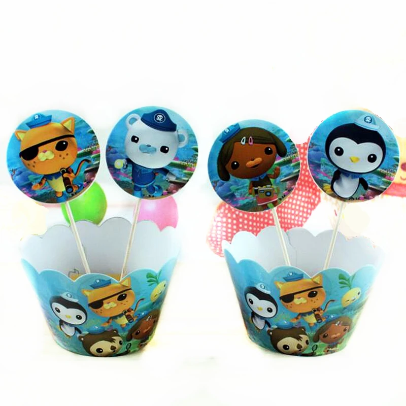 

NEW 24pcs/lot Octonauts Submarine Rescue Team Cupcake Wrappers Topper Picks Cake Decoration kids Birthday Wedding Party Supplies