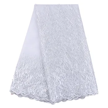 

(5yards/lot ) 2018 New High quality emerald green white African tulle lace French net lace fabric with beads for party dress